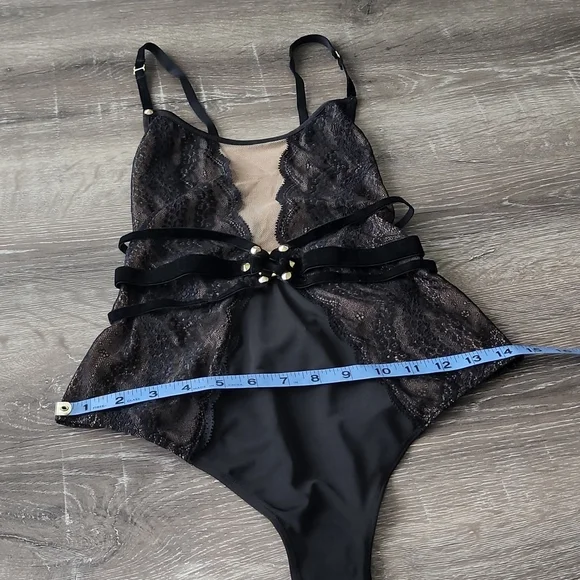 For Love & Lemons Skivvies Evie Lace Bodysuit in Black - Picture 6 of 15